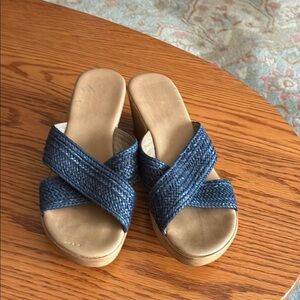 Navy Woven Slide Sandals